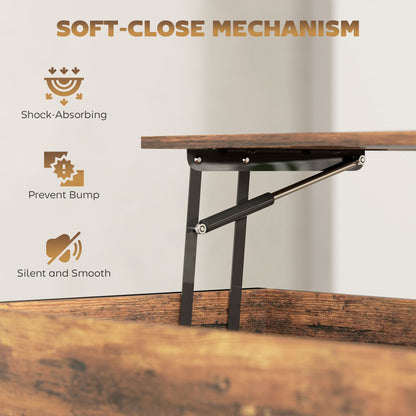 Vitoli Wooden Rustic Brown Lift Top Coffee Table With Storage Compartment