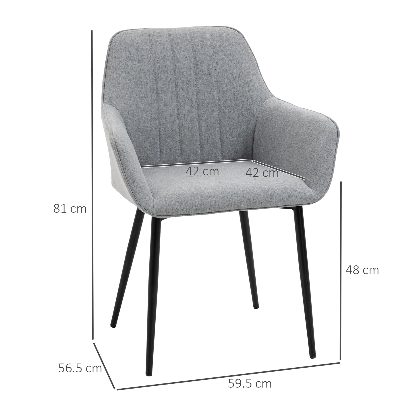 Mona Novi Set Of 2 Fabric Light Grey Dining Chairs With Metal Legs For Kitchen Or Dining