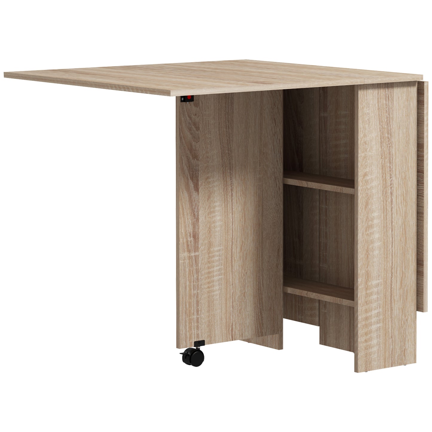 Vasufa Wooden Natural Ex10dable Drop Leaf Dining Table Seating 4 To 6 With Shelves And Wheels