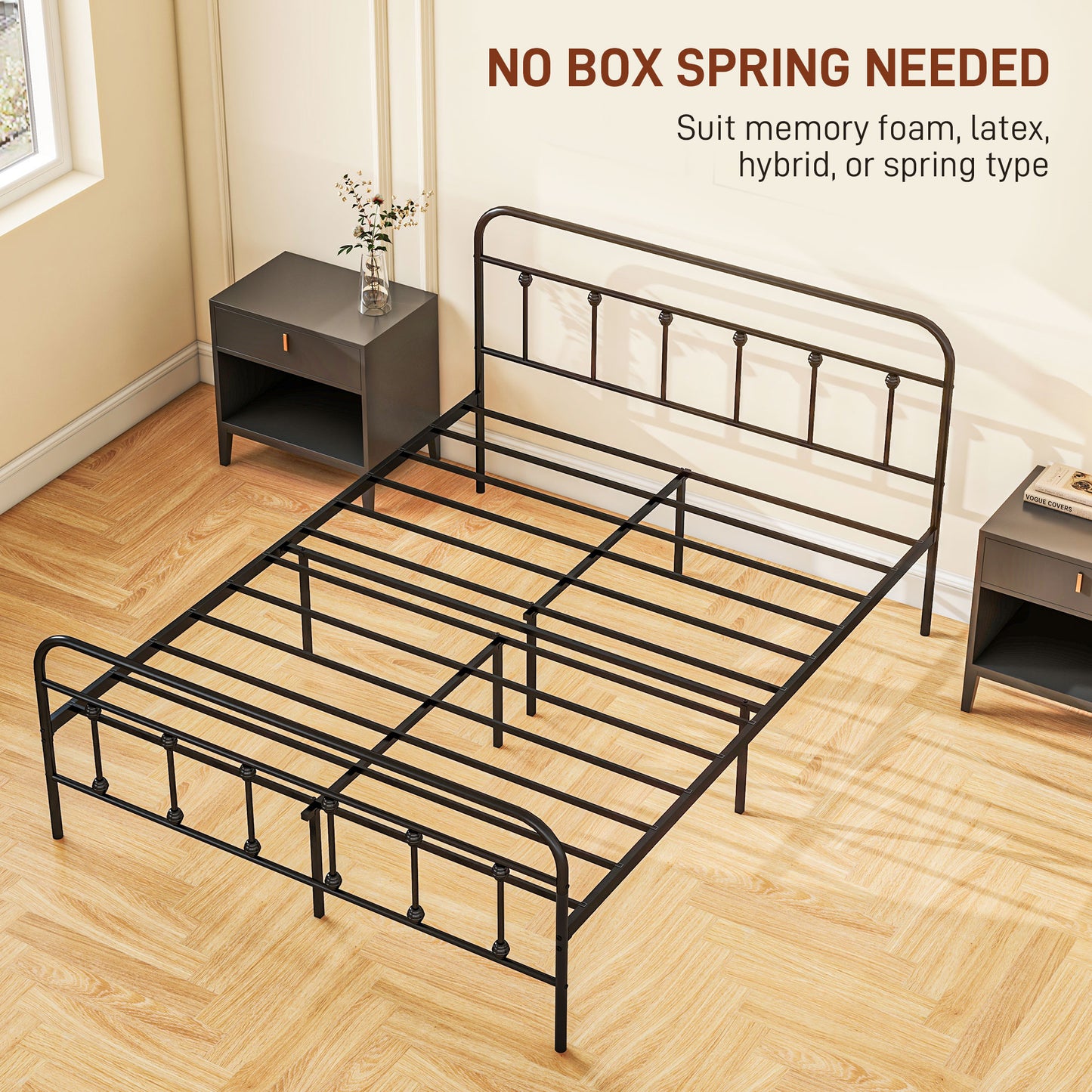 Noelma 4FT6 Minimalist Black Metal Double Metal Bed Frame