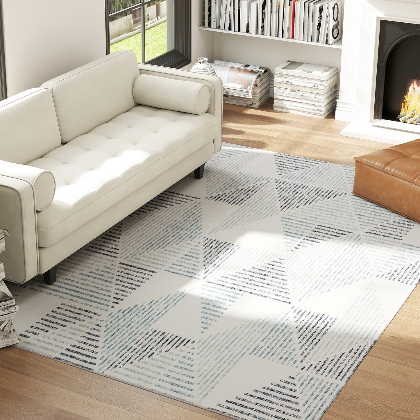 Kela Blue Grey and White Colour Geometric Triangle Non Slip Rug 290 x 200cm