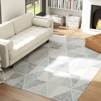Kela Blue Grey and White Colour Geometric Triangle Non Slip Rug 290 x 200cm