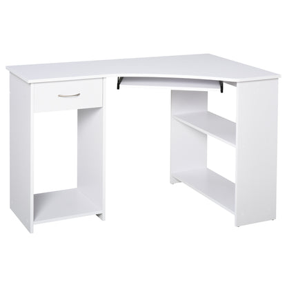 Bavise 120cm Wooden White L Shaped Corner Desk With Keyboard Tray Drawers