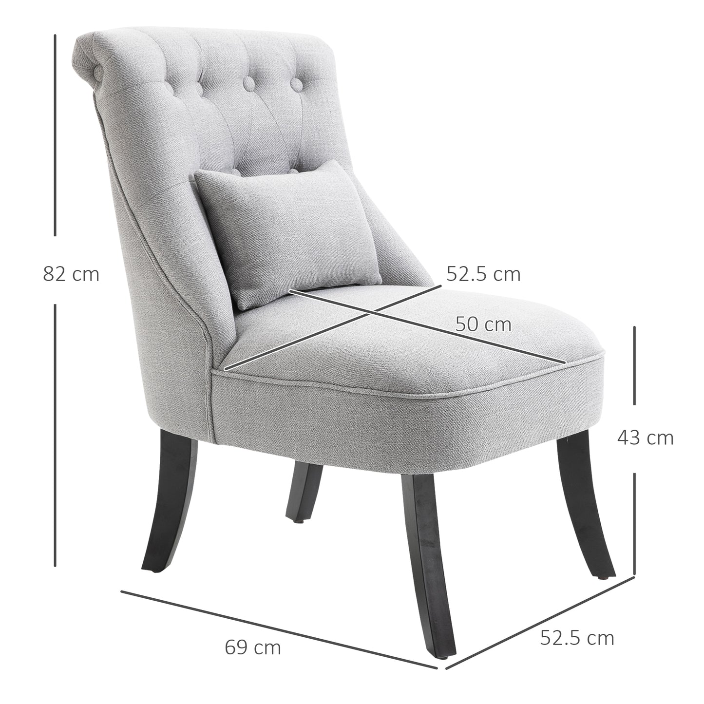 Lifasu Fabric Grey Tub Style Accent Chair With Pillow And Solid Wood Legs