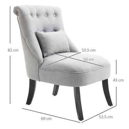 Lifasu Fabric Grey Tub Style Accent Chair With Pillow And Solid Wood Legs