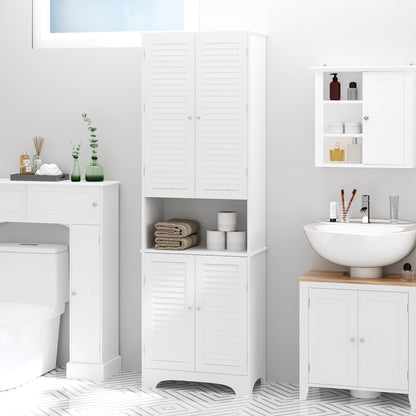 Vihave Kafi Tall Freestanding Bathroom Cabinet With Shutter Doors And Raised Base White