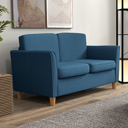 Dilita Dark Blue Compact 2 Seater Sofa With Wooden Legs And Armrests