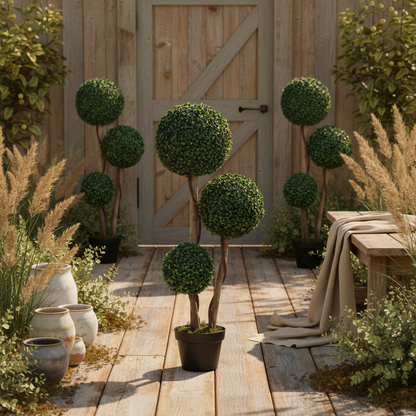 Moneri Dark Green Artificial Boxwood Ball Topiary Tree In Pot For Decorative Use