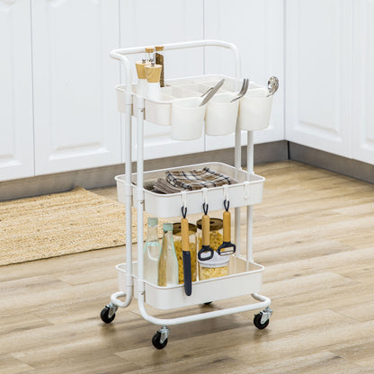 Molole Seba Metal White 3 Tier Home Trolley With Handle And Wheels