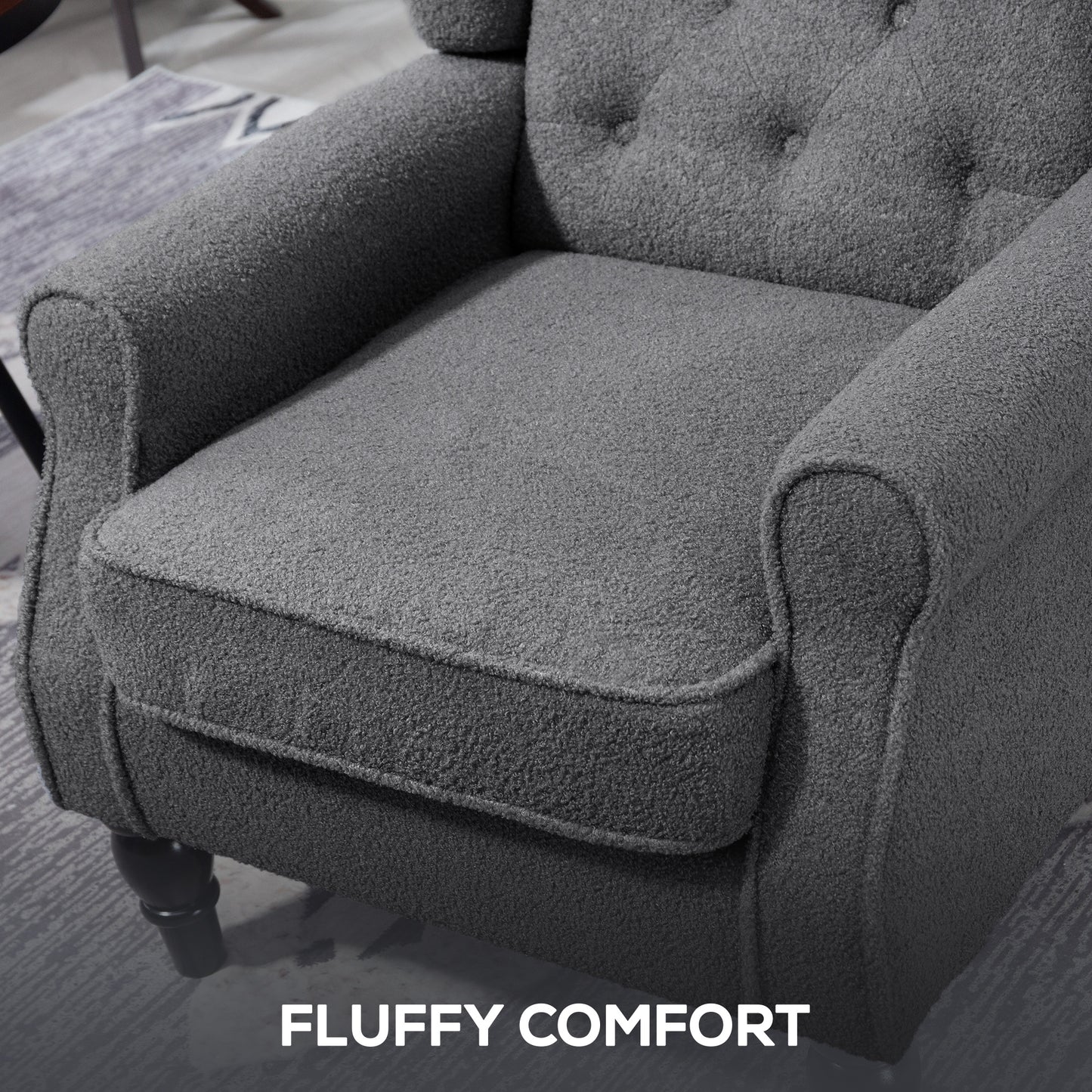 Nocova Grey Boucle Retro Wingback Accent Armchair Soft Sherpa Fleece Upholstery