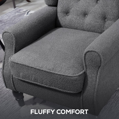 Nocova Grey Boucle Retro Wingback Accent Armchair Soft Sherpa Fleece Upholstery