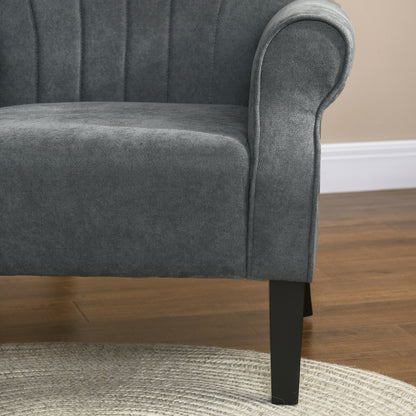 Suri Mid Century Dark Grey Accent Armchair With Rolled Arms And Wooden Legs
