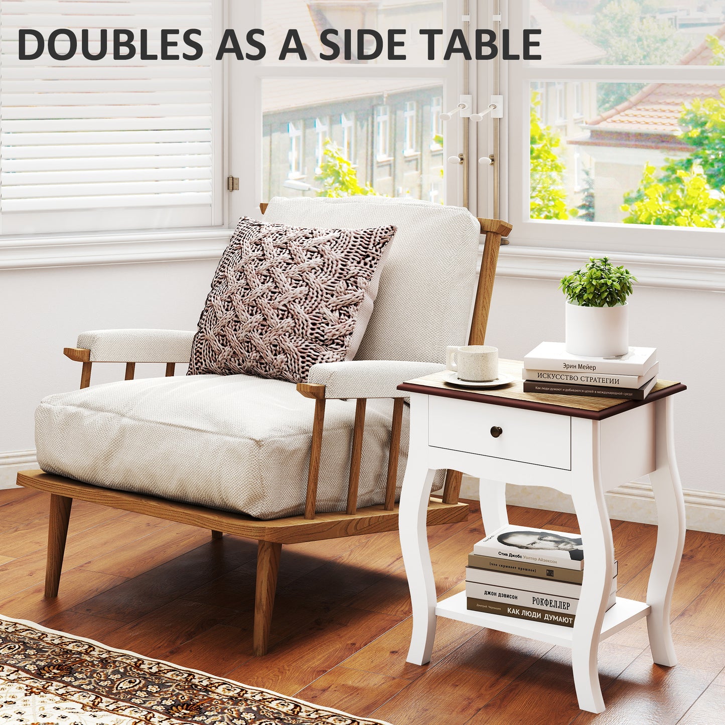 Rifipa White Set Of 2 French Style Bedside Tables With Drawer And Open Shelf
