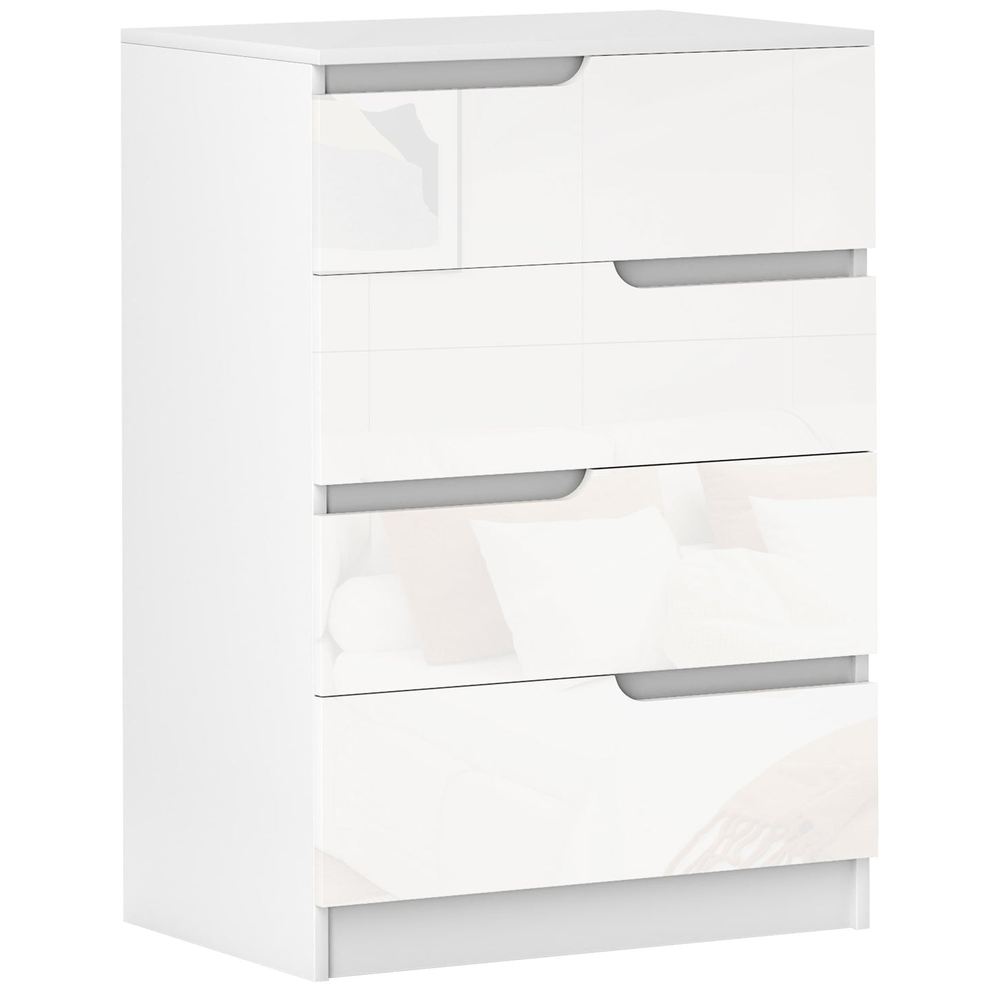 Valudi High Gloss White 4 Drawer Chest With Gloss Front Panels