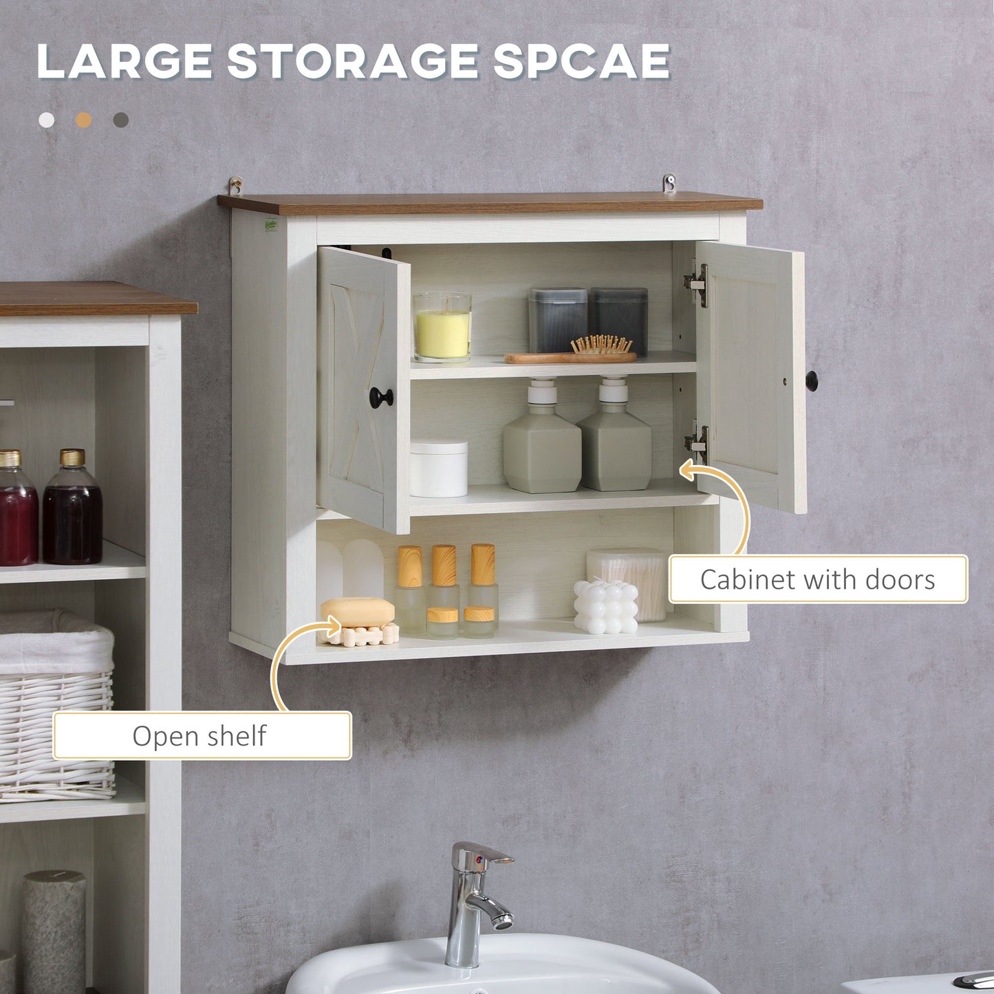 Modile Wall Mounted Farmhouse Style Bathroom Storage Cabinet In White