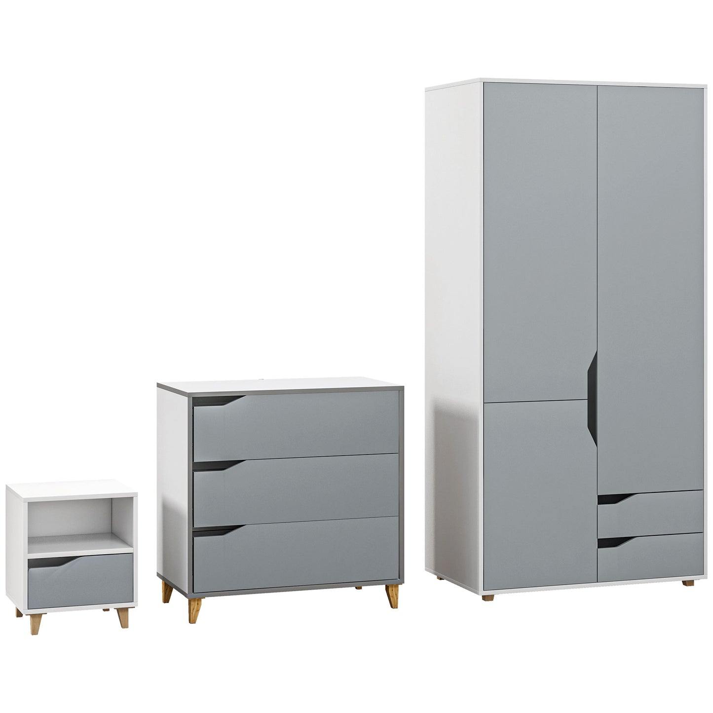 Demilia Grey And White Bedroom Furniture Set With Wardrobe 3 Drawer Chest And Bedside Table