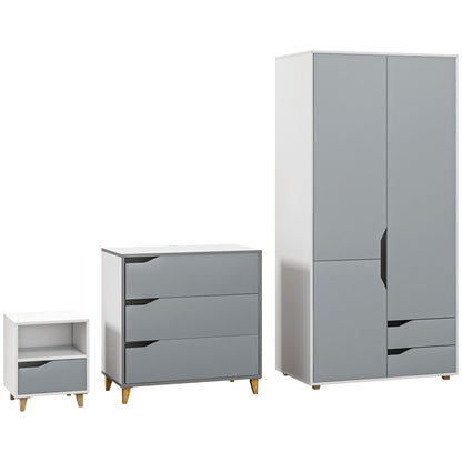 Demilia Grey And White Bedroom Furniture Set With Wardrobe 3 Drawer Chest And Bedside Table