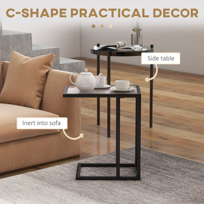 Nonili Metal And Wooden Grey Side Table With Marble Effect Top