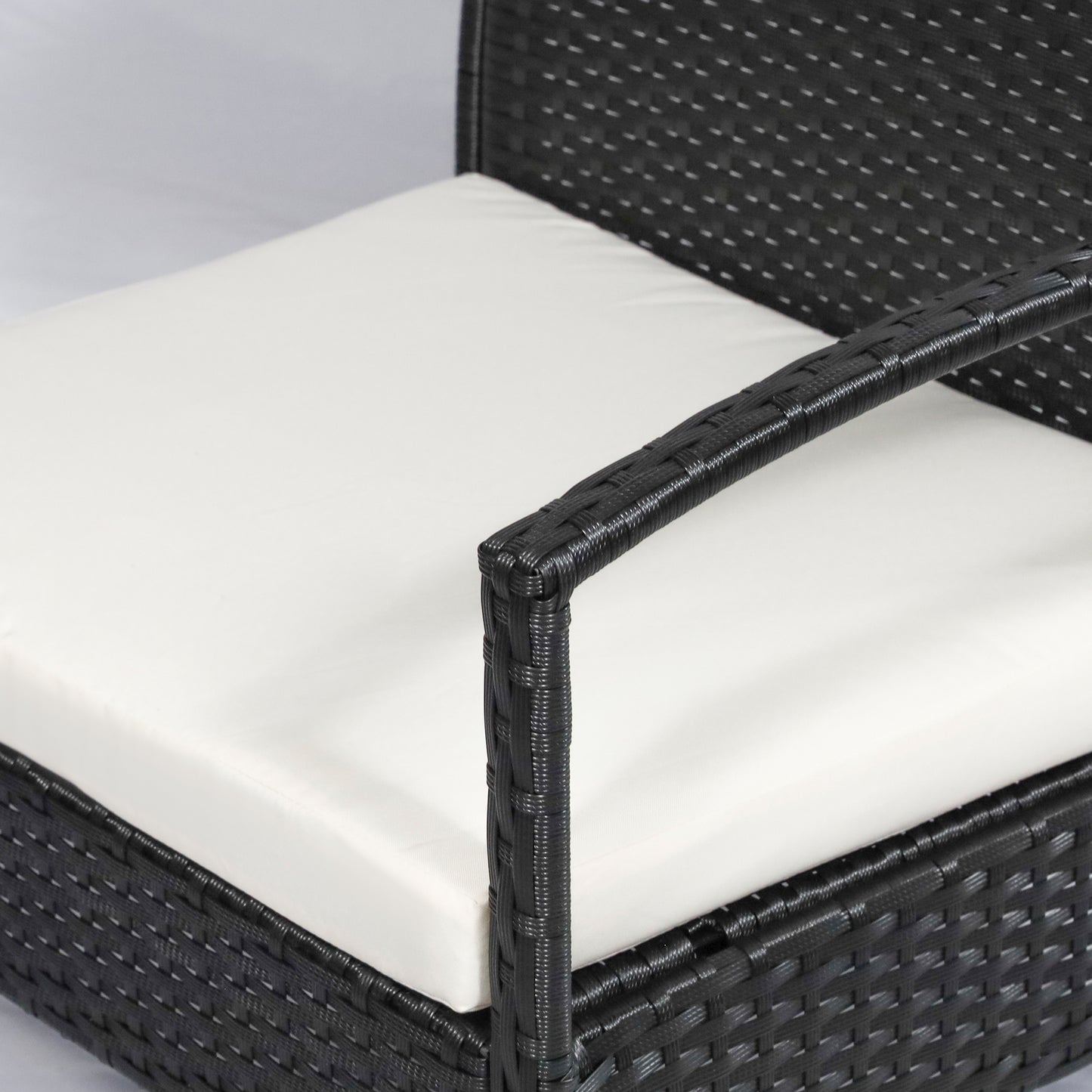 Vayono Rattan Black 4 Piece Garden Sofa Set With Loveseat 2 Armchairs and Glass Coffee Table