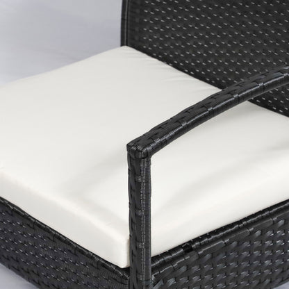 Vayono Rattan Black 4 Piece Garden Sofa Set With Loveseat 2 Armchairs and Glass Coffee Table