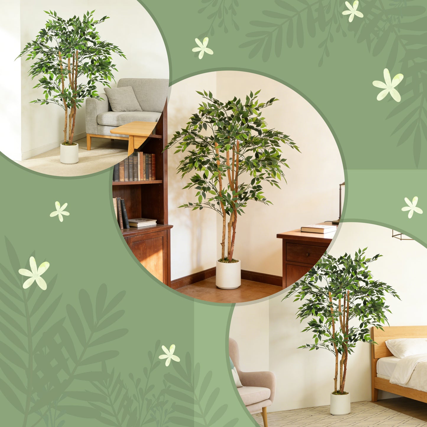 Faluta Artificial Ficus Style Tree With Solid Trunk Detail In Pot H8 150cm Green