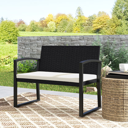 Lalepa Black Rattan Beige 2 Seater Outdoor Garden Bench
