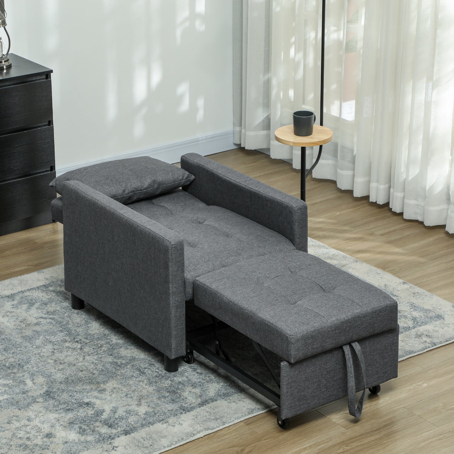 Loco Suro Dark Grey 3 In One Convertible Chair Bed With Adjustable Back Cushion And Footrest