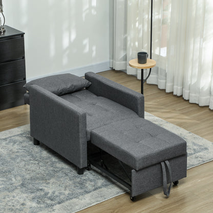 Loco Suro Dark Grey 3 In One Convertible Chair Bed With Adjustable Back Cushion And Footrest