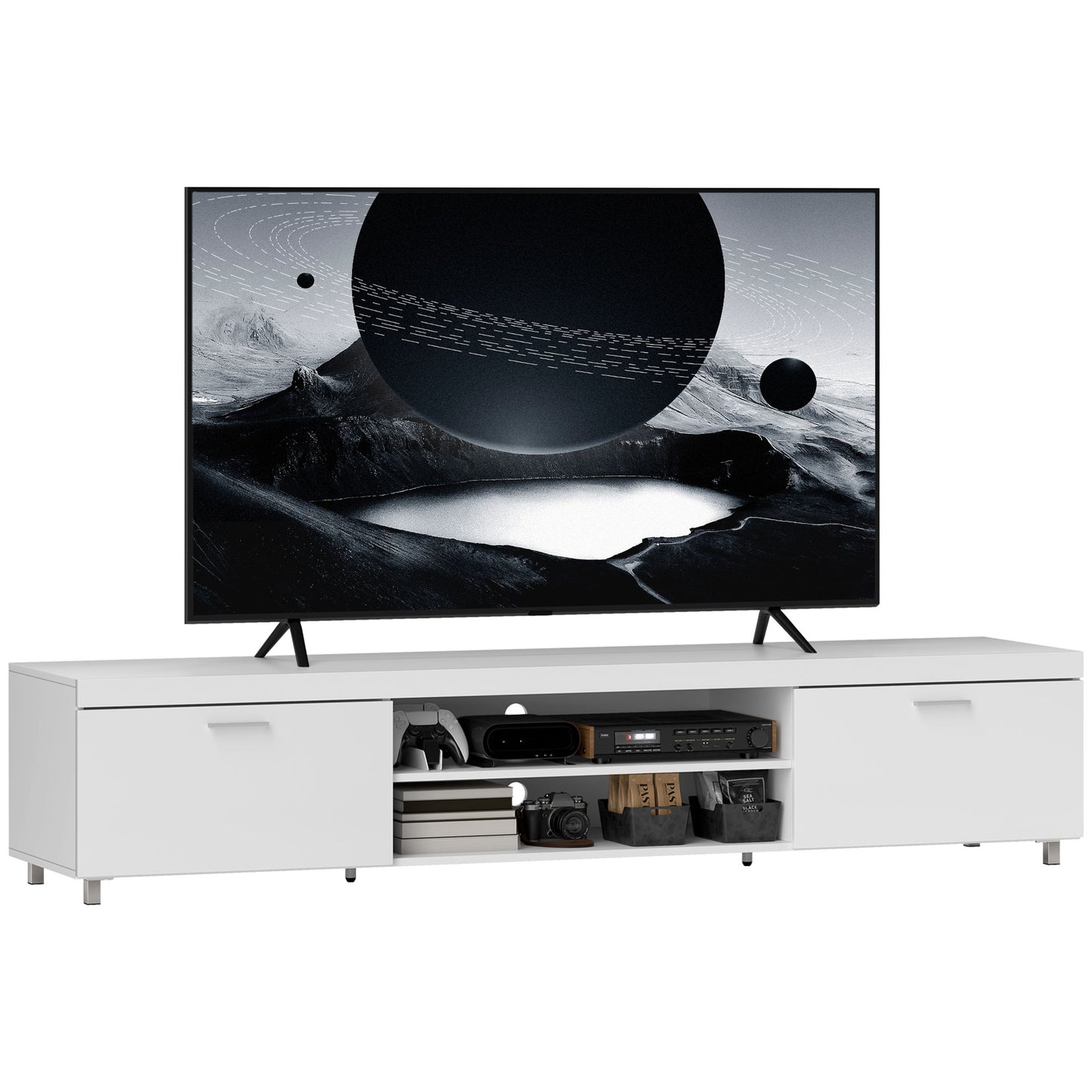 Lata 200cm Wooden White Entertainment Unit With Storage For TVs Up To 90 Inches
