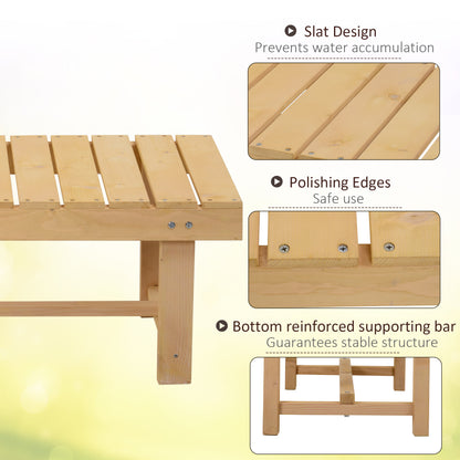 Liveba 110cm Fir Wood Natural Backless 2 Seater Garden Bench Set With Slatted Seats