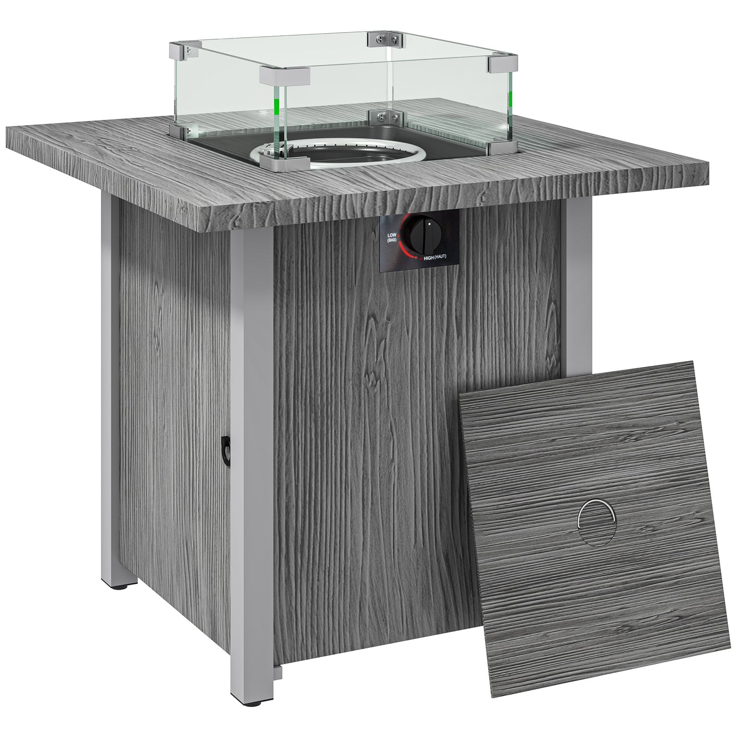 Lenefa Steel Grey Wood Effect Outdoor Gas Fire Pit Table