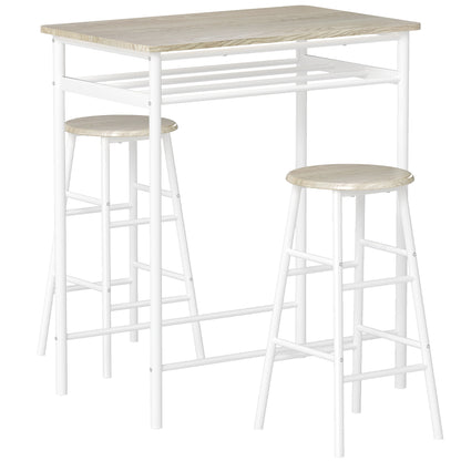 Fira Rodo Metal And Wooden White And Oak Breakfast Bar Table And Stool Set With Storage