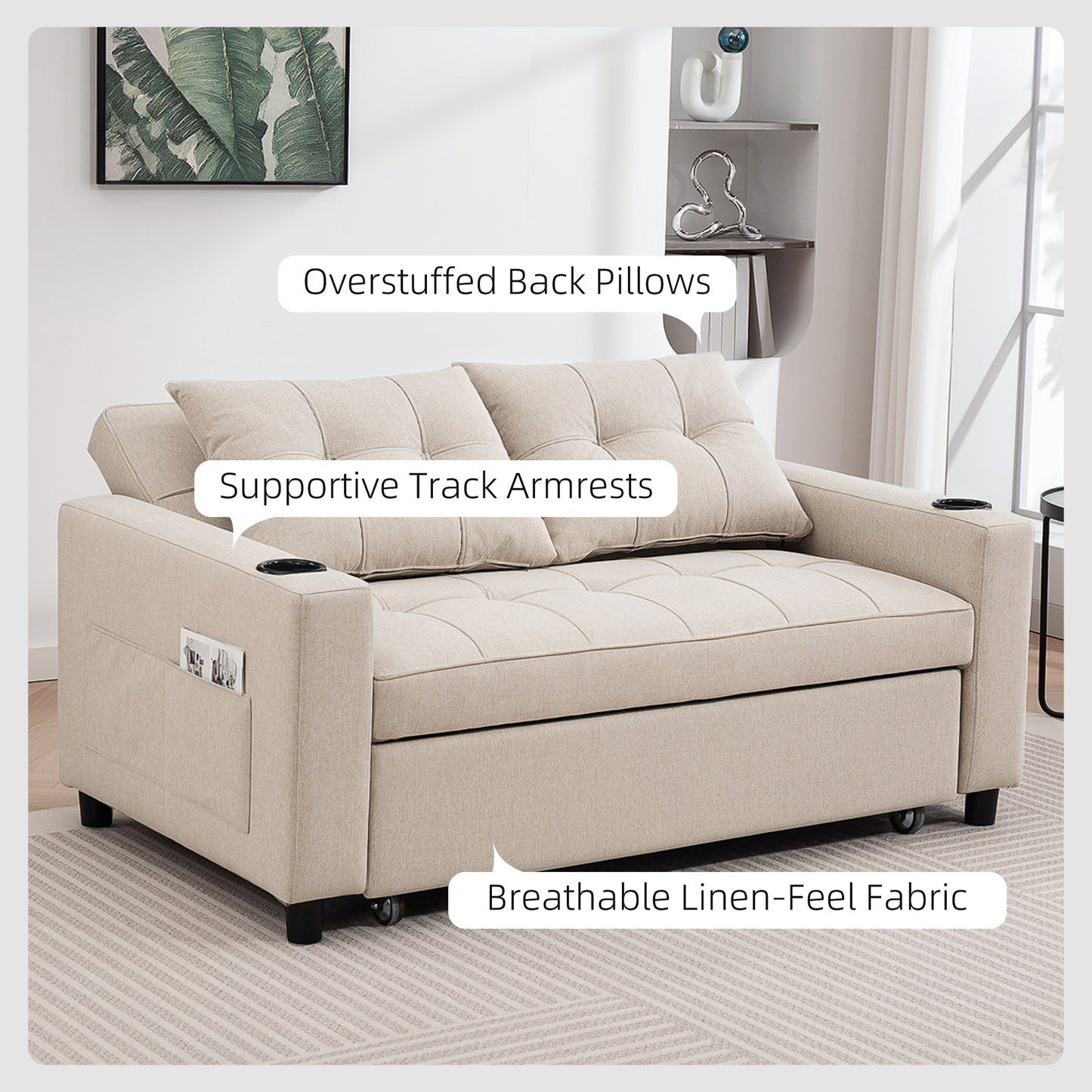 Kari Fabric Beige 2 Seater Pull Out Sofa Bed