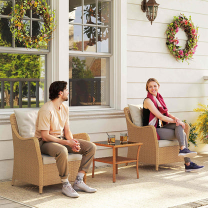 Rera Rattan Beige Set Of 2 Outdoor Armchairs With Cushions Armrests And High Back