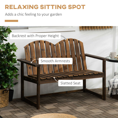 Rozi Wood 2 Seater Outdoor Garden Bench With Slatted Back And Armrests