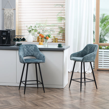 Lona Bale Set Of 2 Blue Velvet Fabric Counter H8 Bar Chairs With Steel Legs