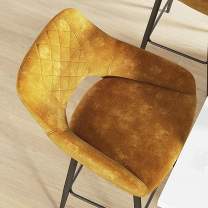 Fadole Velvet Gold Mustard Bar Stools Set Of 2 With Soft Touch Upholstery And Footrests