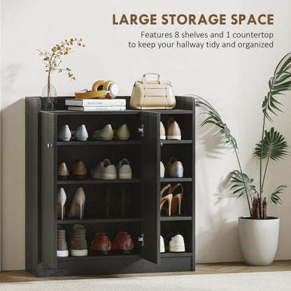 Rala Wooden Black Shoe Cupboard With 2 Doors 9 Shelves