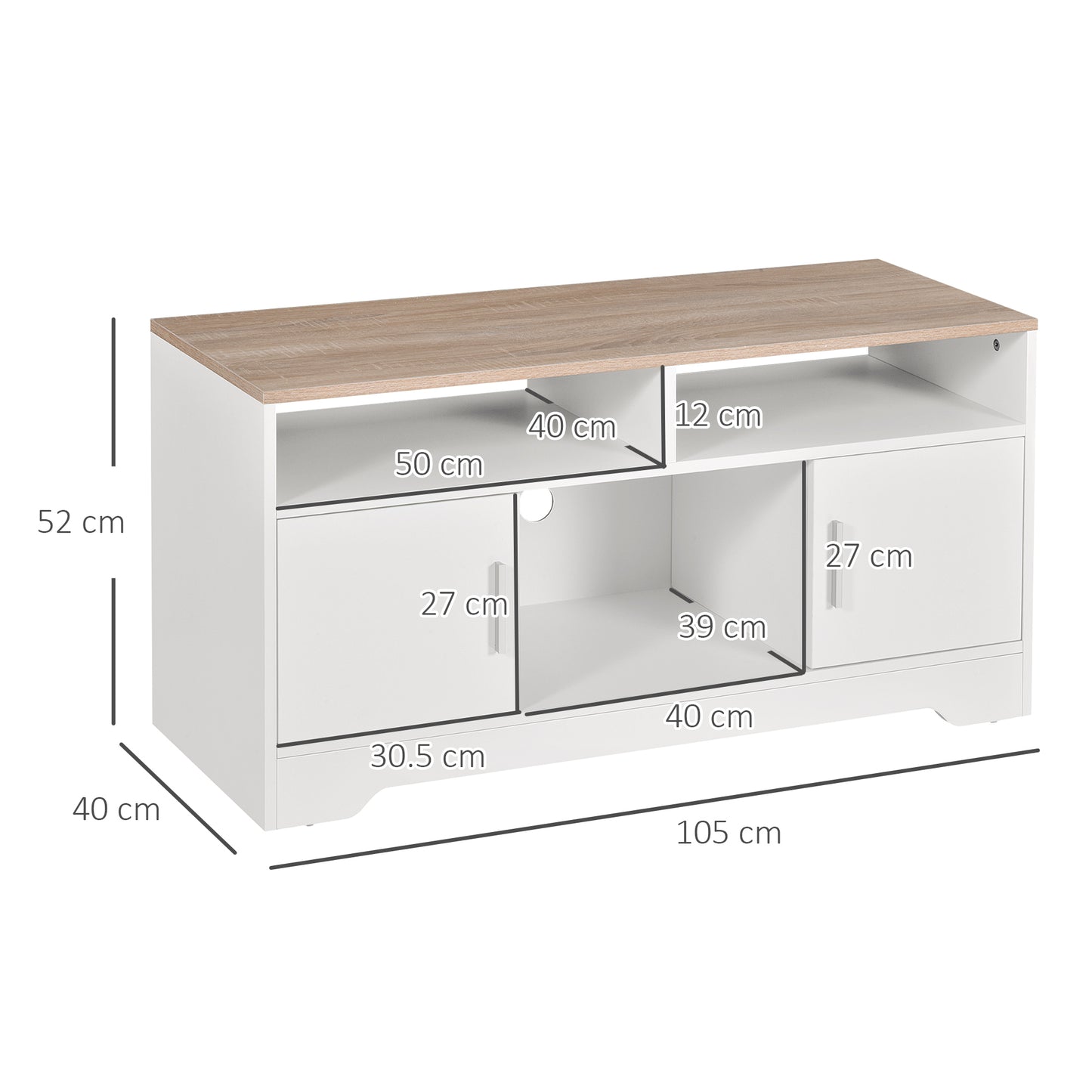 Tadori 105cm Vile Wooden White Modern TV Console 2 Doors and Open Shelves