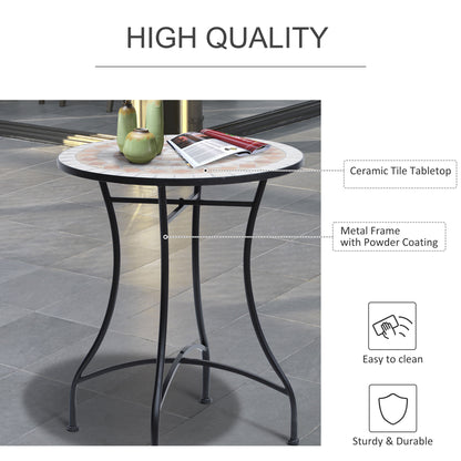 Lerava Ceramic Orange And White Round Mosaic Outdoor Bistro Table