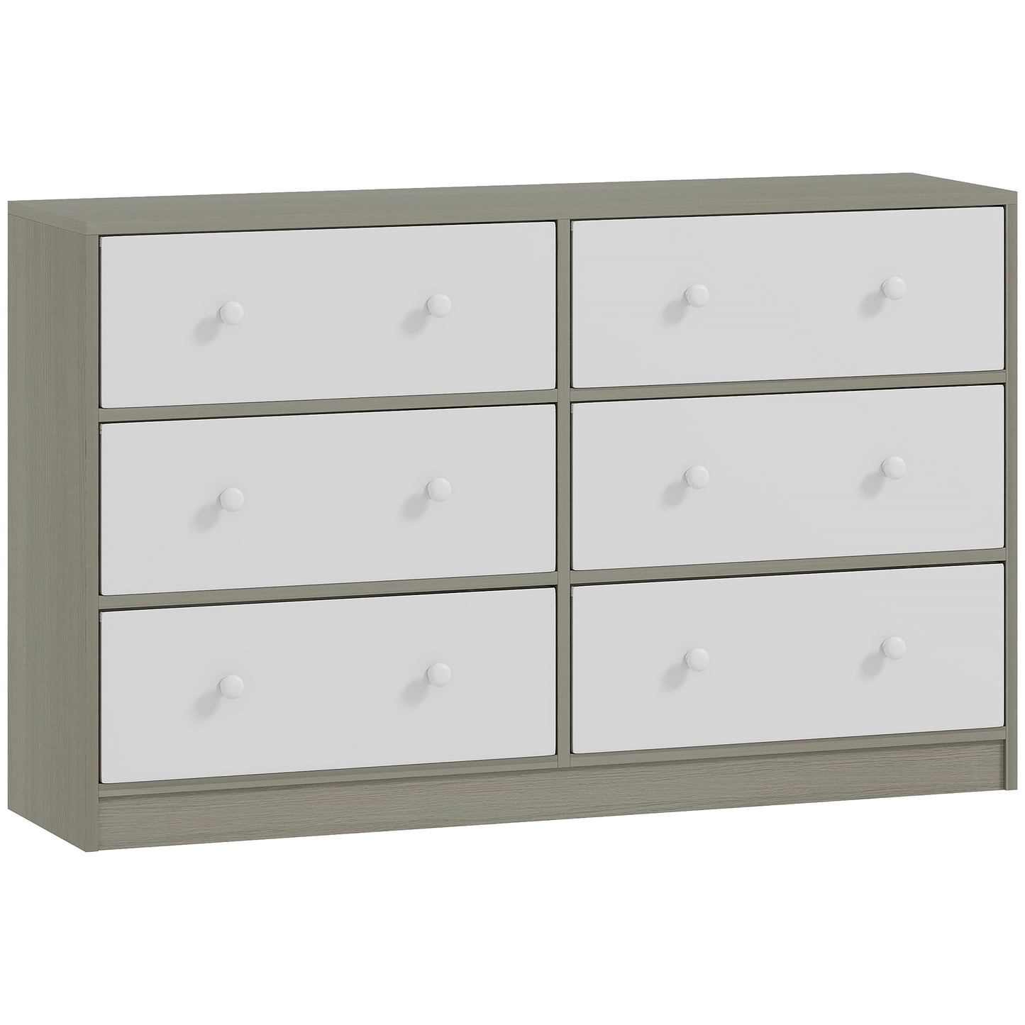 Nafiso Fabric And Wood White And Grey 6 Drawer Storage Dresser