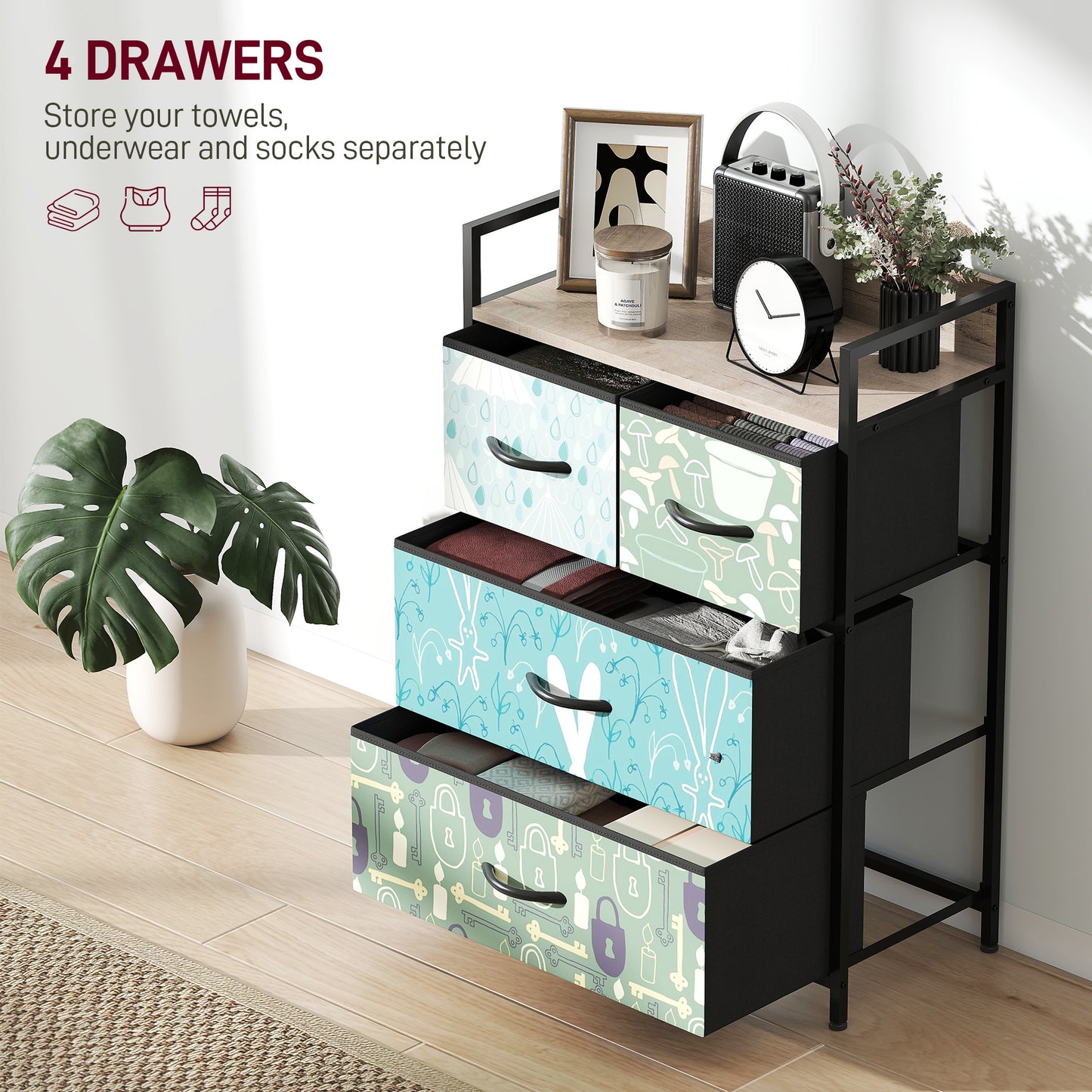Larala Wooden Blue 4 Drawer Storage Chest