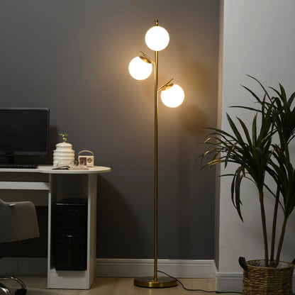 Tasozi Metal Gold 3 Light Tree Floor Lamp With Globe Shades