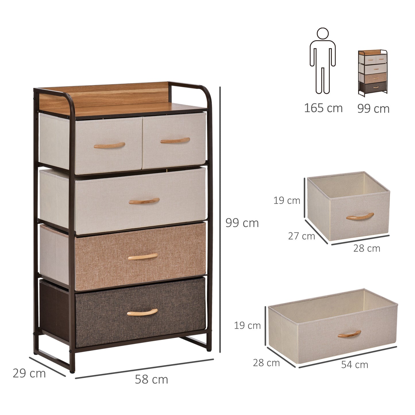 Neelvefa Metal And Wood Neutral Finish 5 Fabric Storage Drawer With Steel Frame