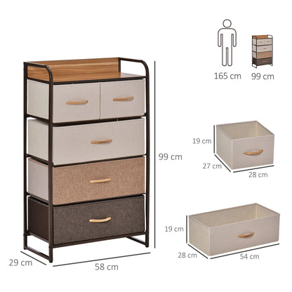 Neelvefa Metal And Wood Neutral Finish 5 Fabric Storage Drawer With Steel Frame