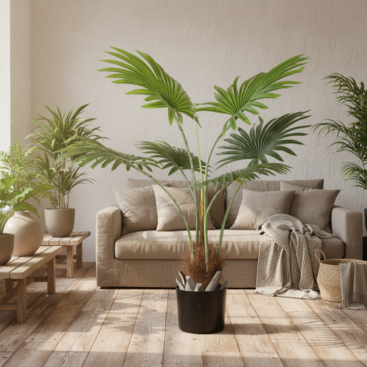Mazili Artificial Palm Style Tree With Realistic Leaf Detail And Coir Effect Base In Pot H8 94cm Green
