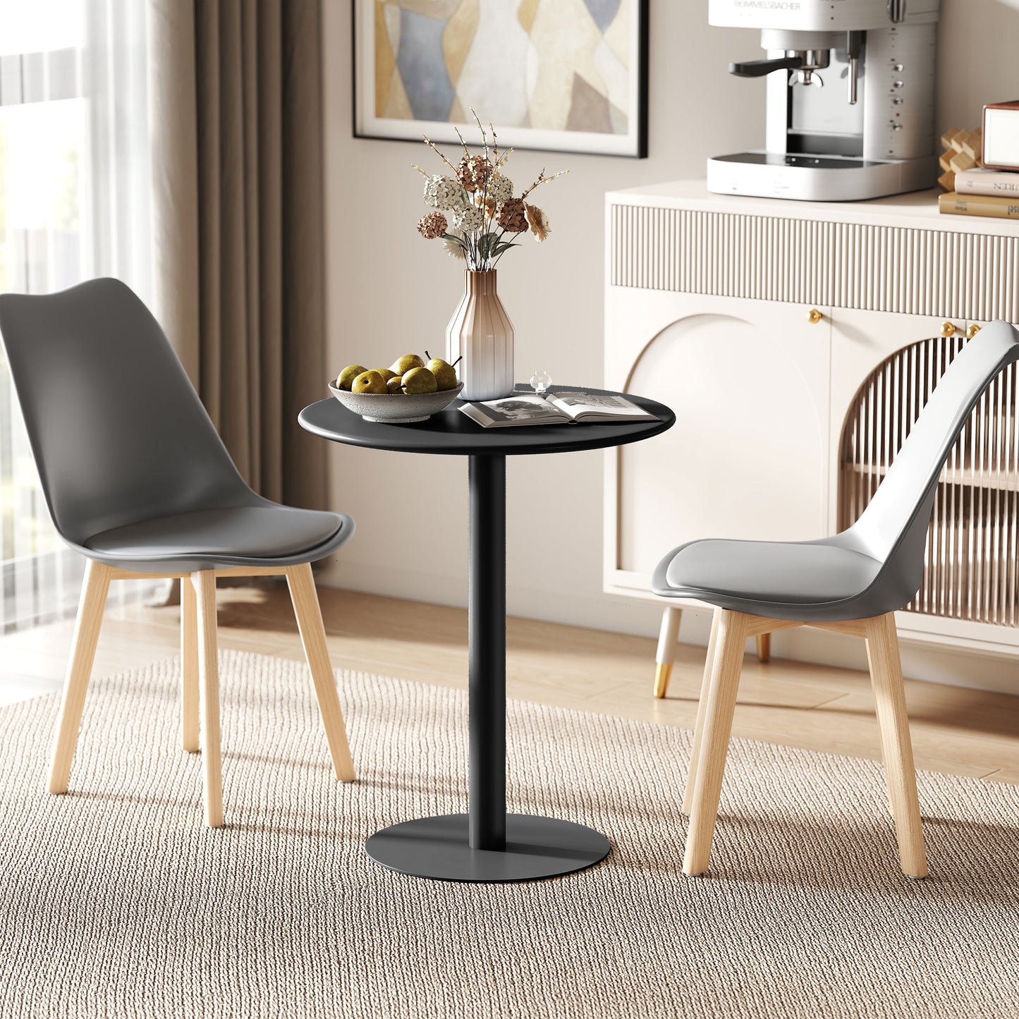 Lestaguette Metal And Wood Black Round Dining Table With Steel Base 60 x 60cm