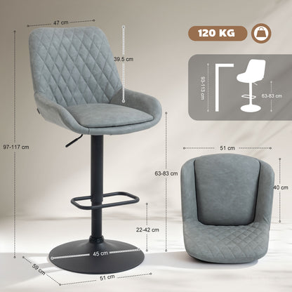 Taraneno Set Of 2 Light Grey Faux Leather Retro Bar Chairs