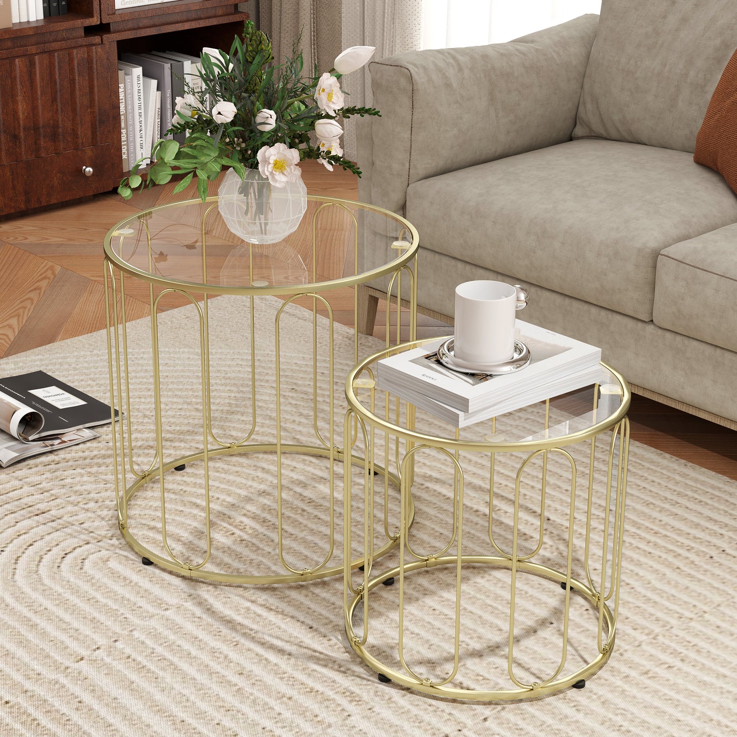 Rosa Metal Gold Tone Set Of 2 Elliptical Cut Out Nesting Tables