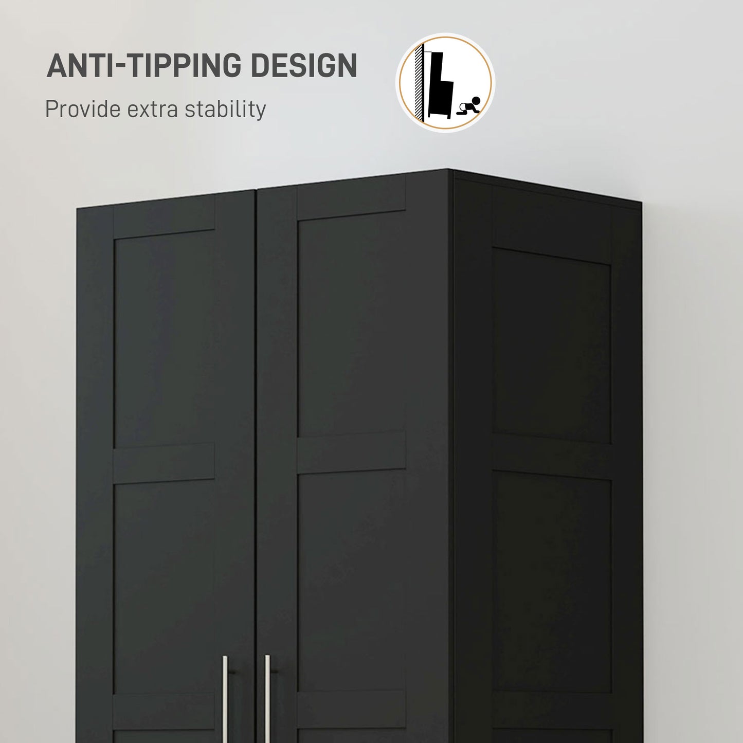 Corarani Wooden Black 2 Door Wardrobe With Hanging Rail Internal Shelving